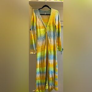 Free People Multicolor Striped Maxi Duster Sweater